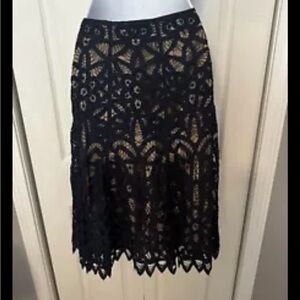 Vintage Betsey Johnson Nude And Navy Blue Lace Skirt Size 8